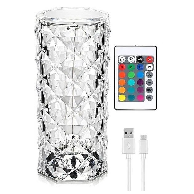 Лампа настільна Ромб 8962 кришталева з RGB підсвічуванням (600654) Лампа настільна Ромб 8962 кришталева з RGB підсвічуванням (600654)