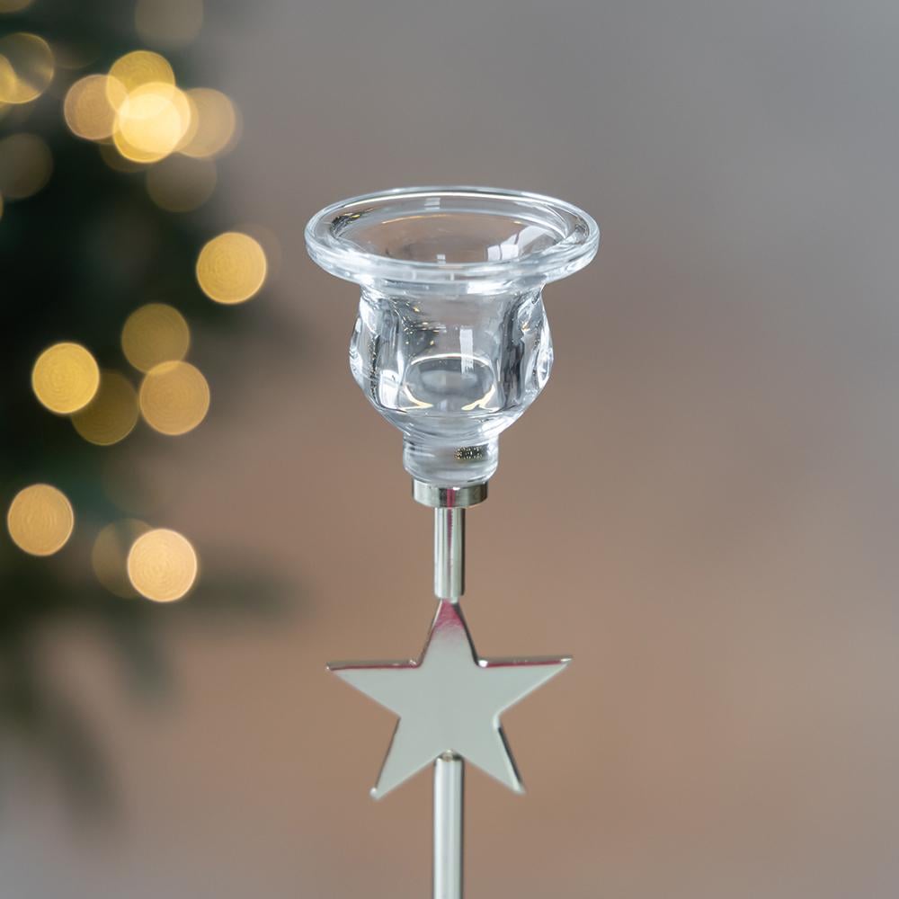 Набір декоративних свічників для інтер'єру Зоряний вогонь зі скла та металу 3 шт. Прозорий (147-81-9285-004) - фото 3 Набір декоративних свічників для інтер'єру Зоряний вогонь зі скла та металу 3 шт. Прозорий (147-81-9285-004) - фото 3