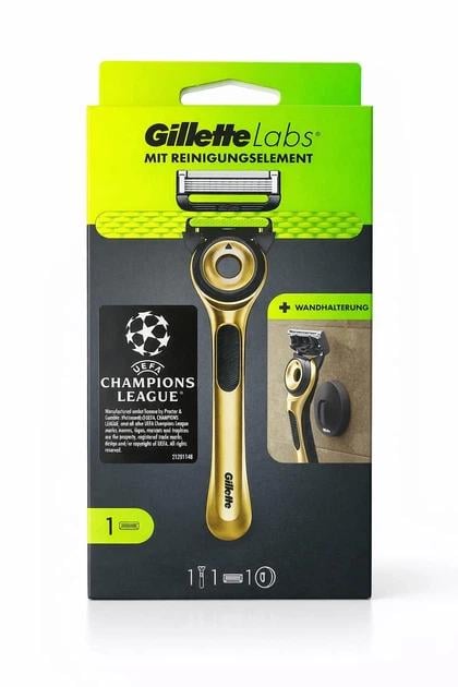 Станок для бритья мужской GILLETTE Labs с 1 сменным картриджем и подставкой на стену Gold