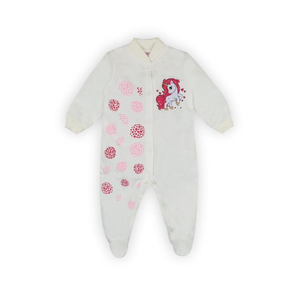 Комбинезон детский для девочки Gabbi КВ-21-32-4 Пони хлопковый на кнопках 74 см Молочный (13101)