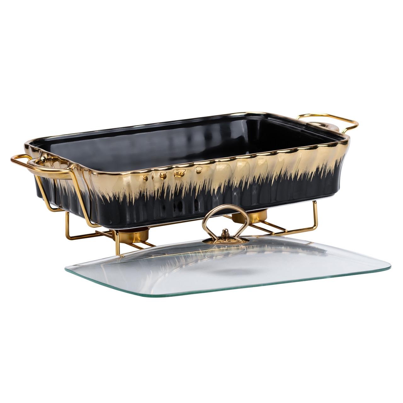 Марміт керамічний прямокутний 40x23x11 см 2 л Чорний (4736)