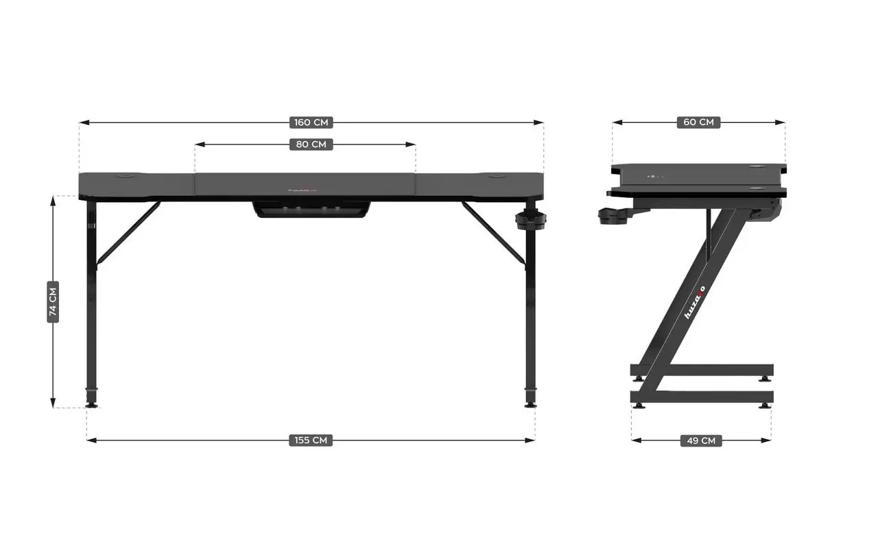 Компьютерный стол геймерский 160х60х74 см Huzaro Hero 4.8 с вырезом Черный (AN-HH4.8B) - фото 2 Компьютерный стол геймерский 160х60х74 см Huzaro Hero 4.8 с вырезом Черный (AN-HH4.8B) - фото 2