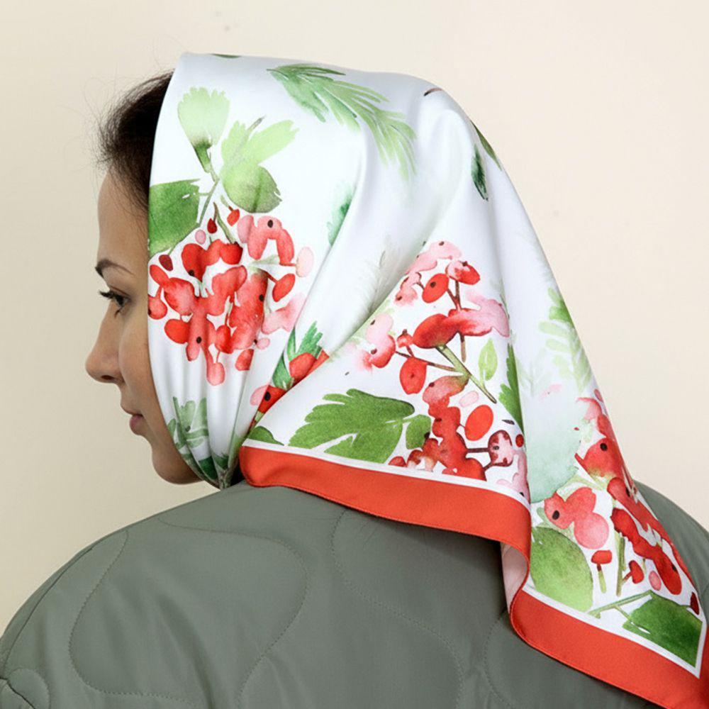 Платок шелковый Presentville Армани с принтом Красная калина 68х68 см (HUST_26NY014)