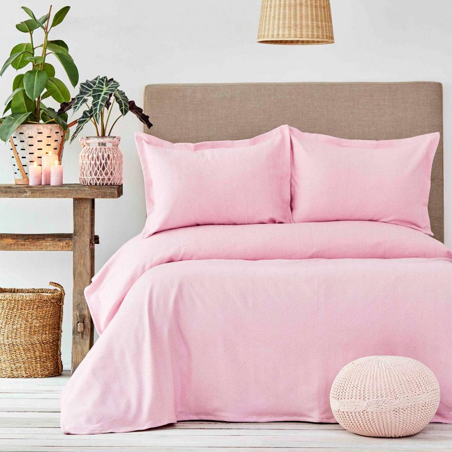 Покрывало с наволочками Karaca Home Palvi 230х240 см евро Розовый (13512820)