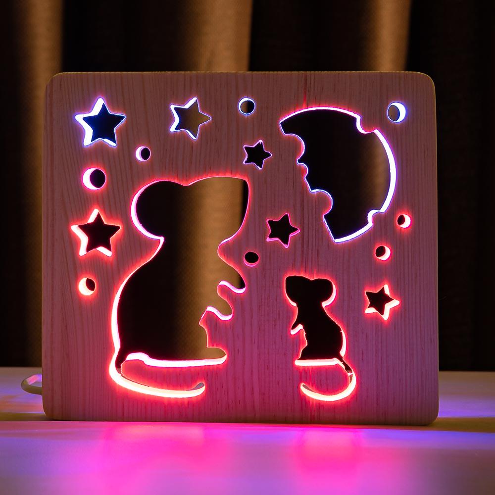 Ночник из дерева ArtEco Light LED RGB Мышки с сыром с пультом двойной (1020368)