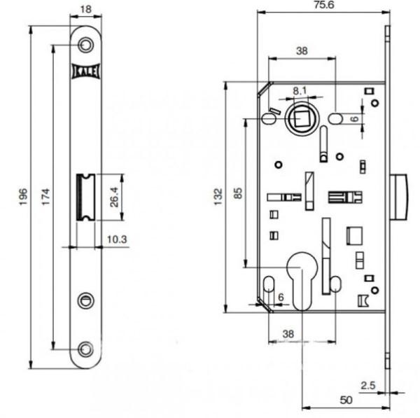 Замок 212 В межкомнатный цилиндровый с ответной планкой хром 50 мм (1-30195) - фото 2 Замок 212 В межкомнатный цилиндровый с ответной планкой хром 50 мм (1-30195) - фото 2