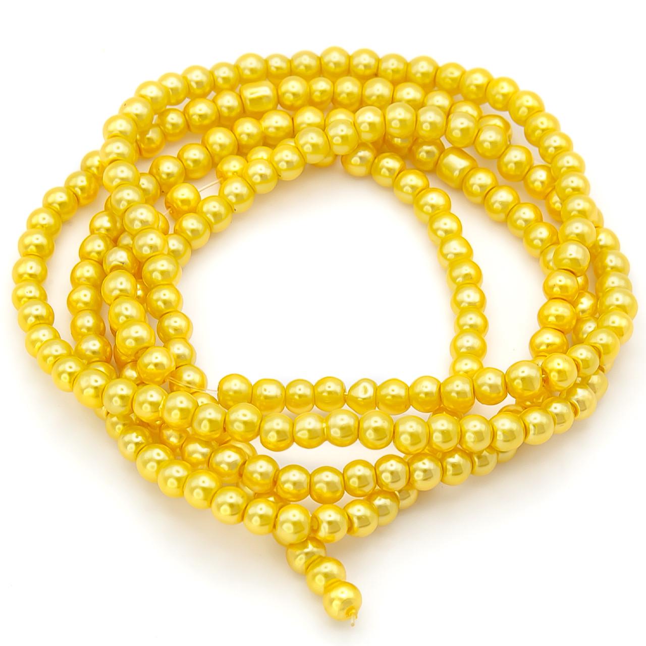 Бусины стеклянные на нитке под жемчуг 4 мм 80 см 209 шт. Желтый (БЖ0004ш67)
