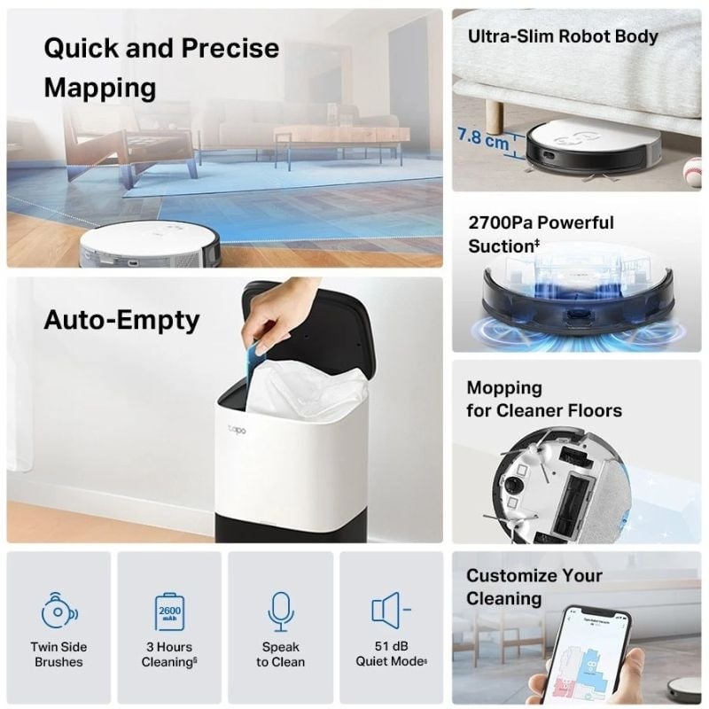 Робот-пылесос TP-Link Tapo RV20 Mop Plus 2600 мАч White (28690312) - фото 7 Робот-пылесос TP-Link Tapo RV20 Mop Plus 2600 мАч White (28690312) - фото 7