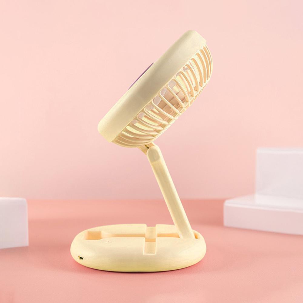 Вентилятор портативний настільний на акумуляторі 400 мАг USB 2 режими тримач для телефону Жовтий (27432466) - фото 3