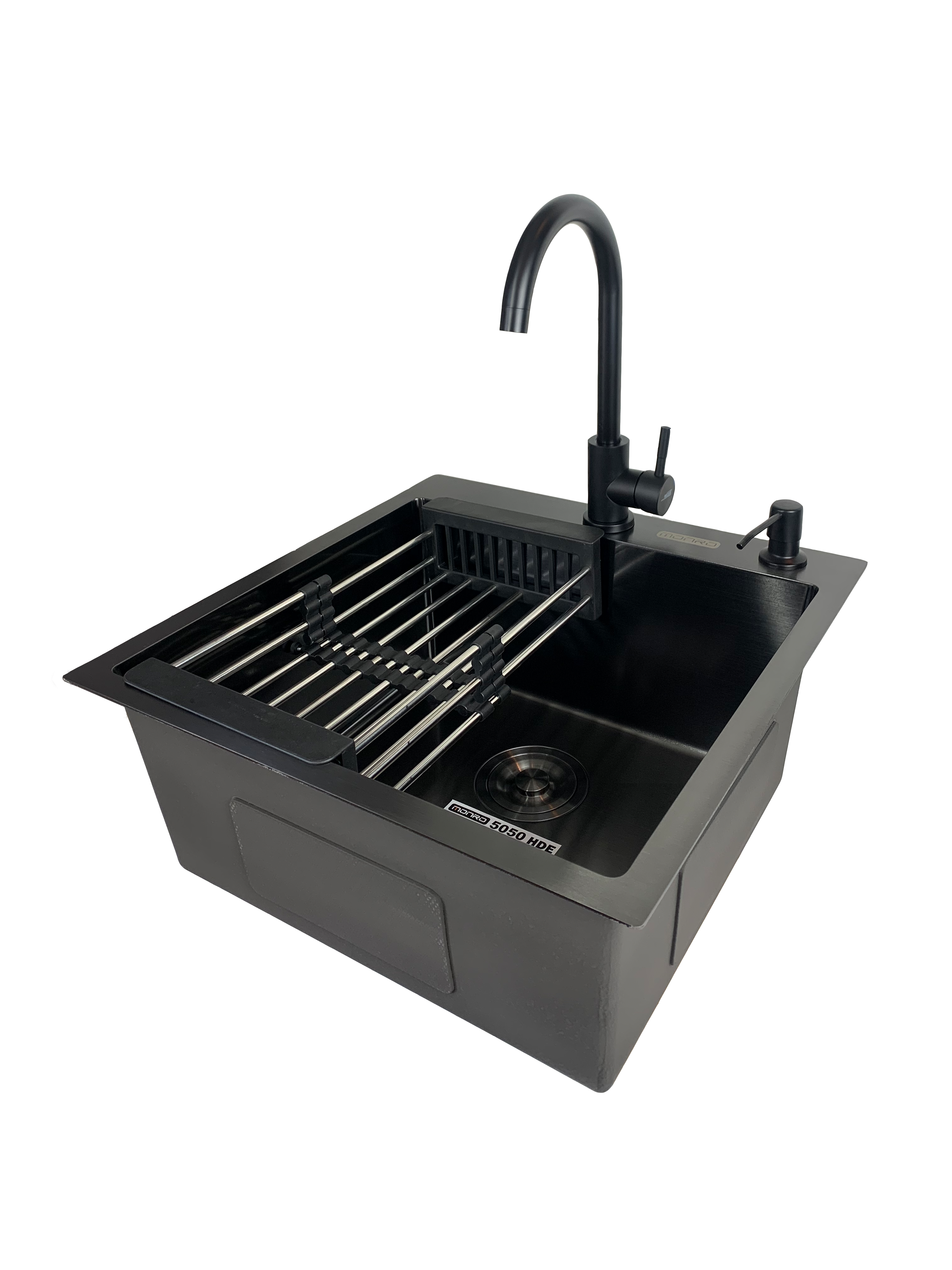 Мойка для кухни MONRO Handmade PVD смеситель/корзина/дозатор 50x50 см Черный (986c0412)
