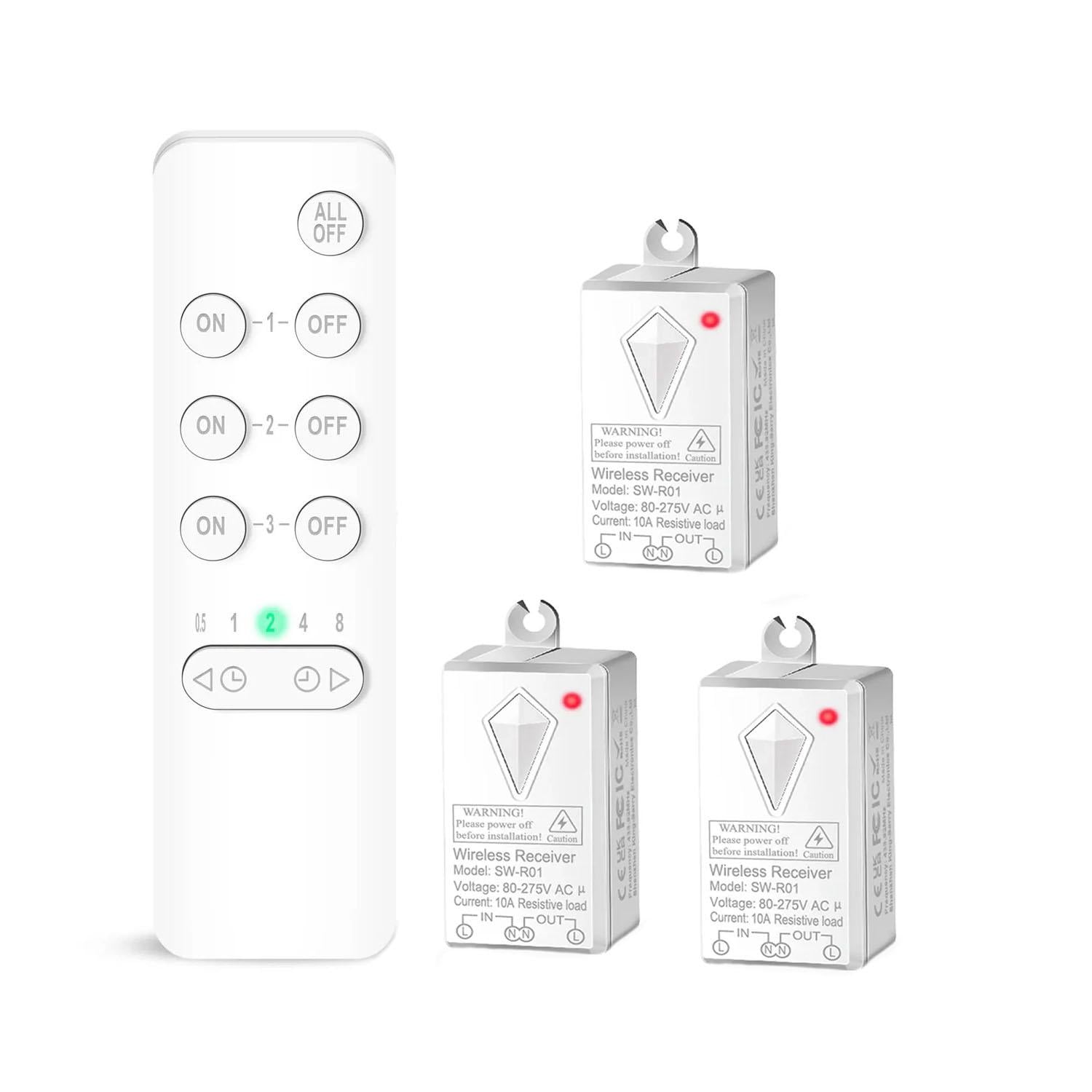 Комплект беспроводного выключателя с 3-канальным пультом дистанционного управления и приемным блоком 220V 1000W (SW-R01)