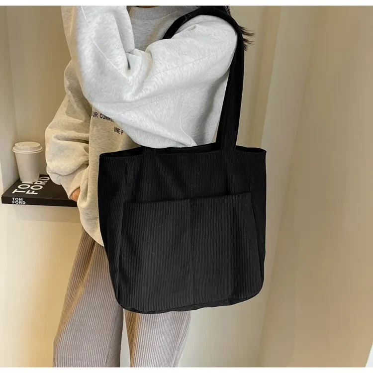 Женская сумка-шопер вельветовая Черный (RN-279)