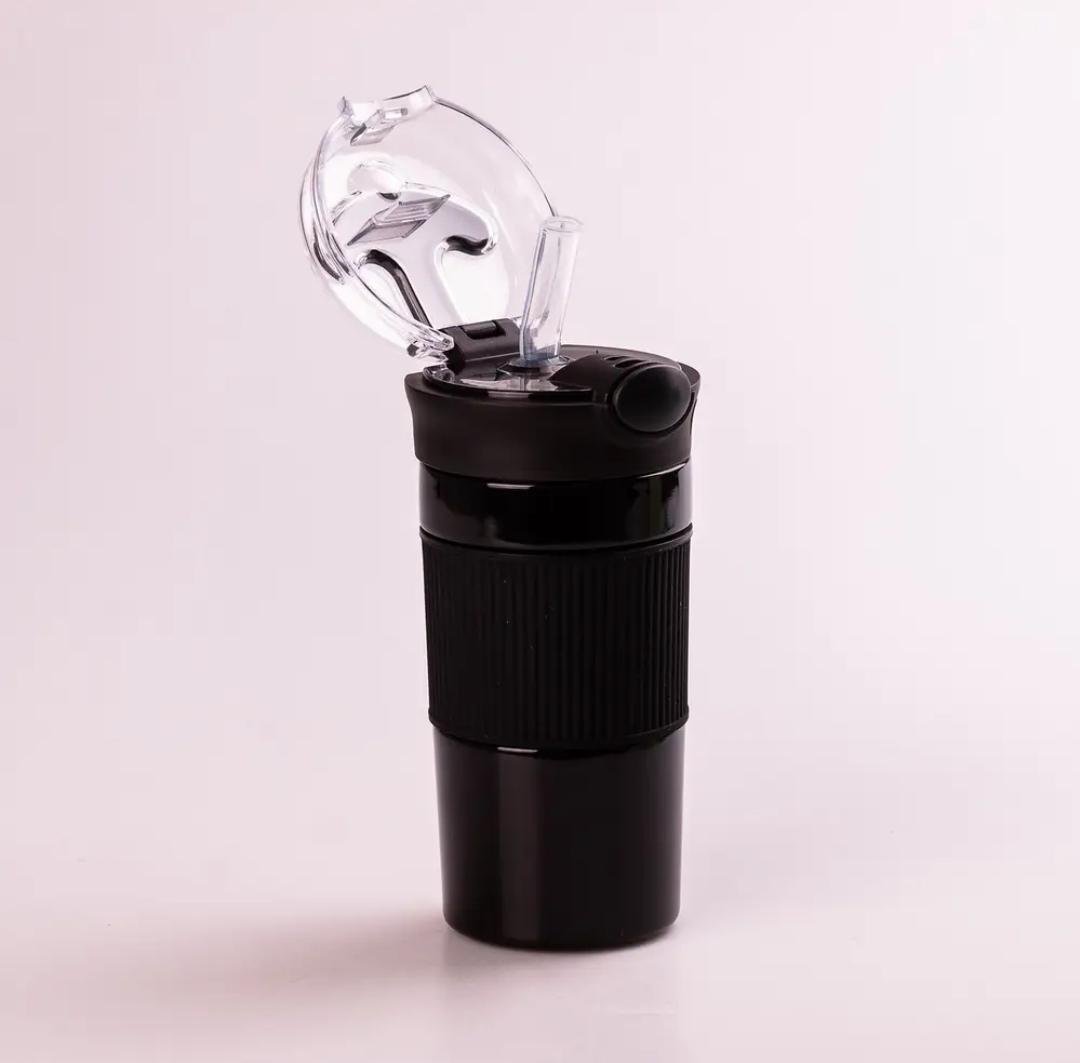 Термокружка Happy Life с трубочкой и крышкой на кнопке 400 мл Черный (18177474)