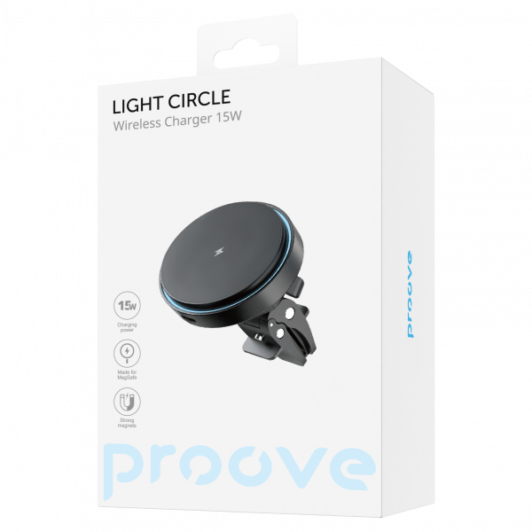 Держатель автомобильный Proove Light Circle Car cradle with wireless charger 15W Black (WHLC15010001) - фото 6