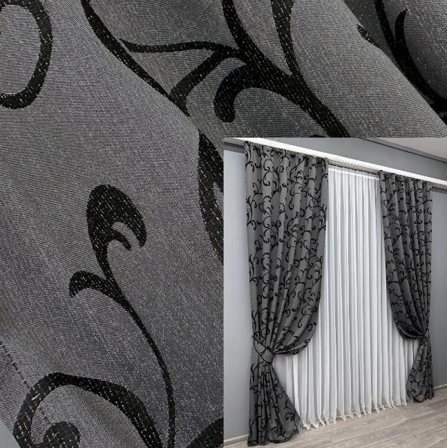 Тканина для штор Allure жакард з люрексовою ниткою Сірий/Чорний (1619ш) - фото 5