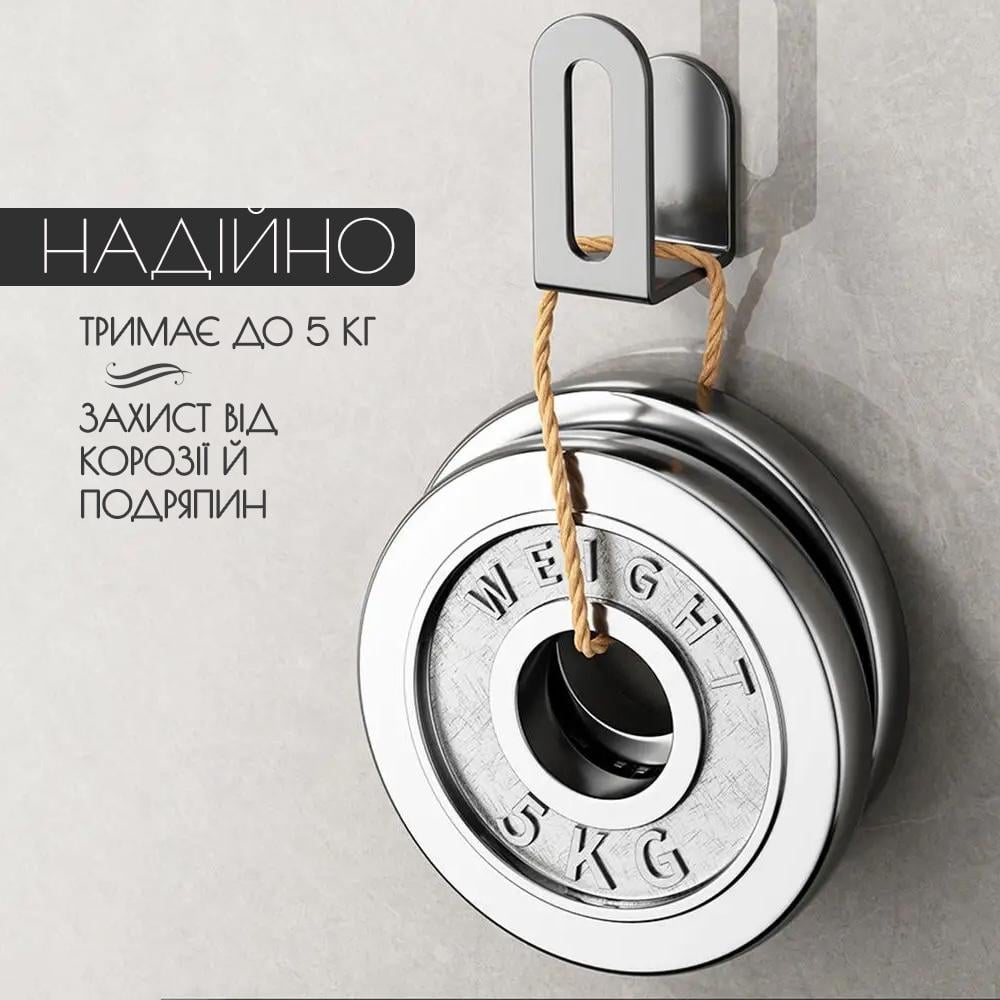 Гачки самоклеючі на стіну кухні та ванної сталеві 2 шт. Сірий (GACKUH-1421) - фото 4