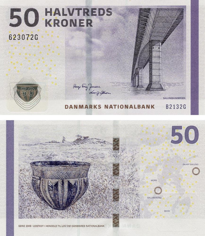 Коллекционная банкнота Дания 50 крон 2013 UNC P65f2 Jensen & Sørensen (Б19177)