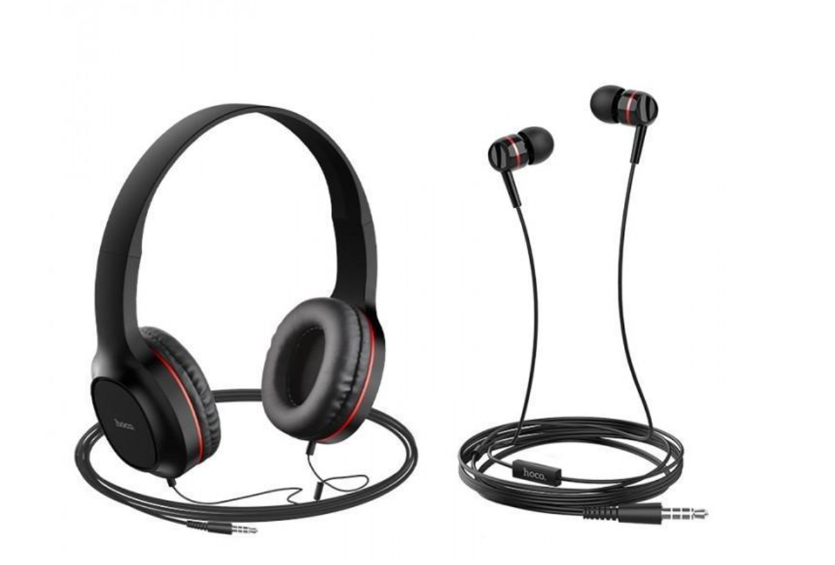 Комплект дротових навушників Hoco W24 накладні та вакуумні Чорний (49228) Комплект дротових навушників Hoco W24 накладні та вакуумні Чорний (49228)