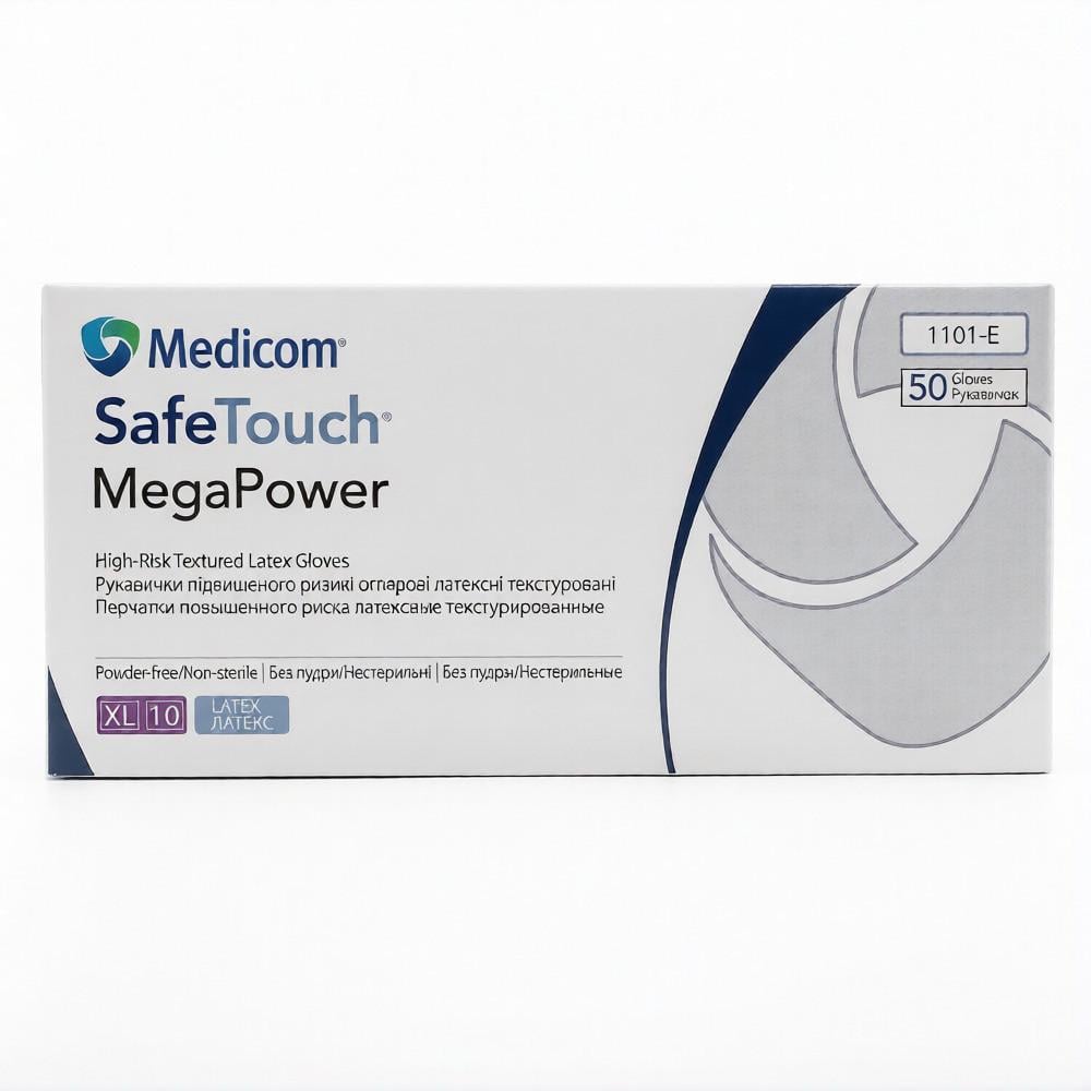 Перчатки латексные SafeTouch MegaPower High Risk обзорные повышенной прочности текстурированные 25 пар XL Синий (000006991)
