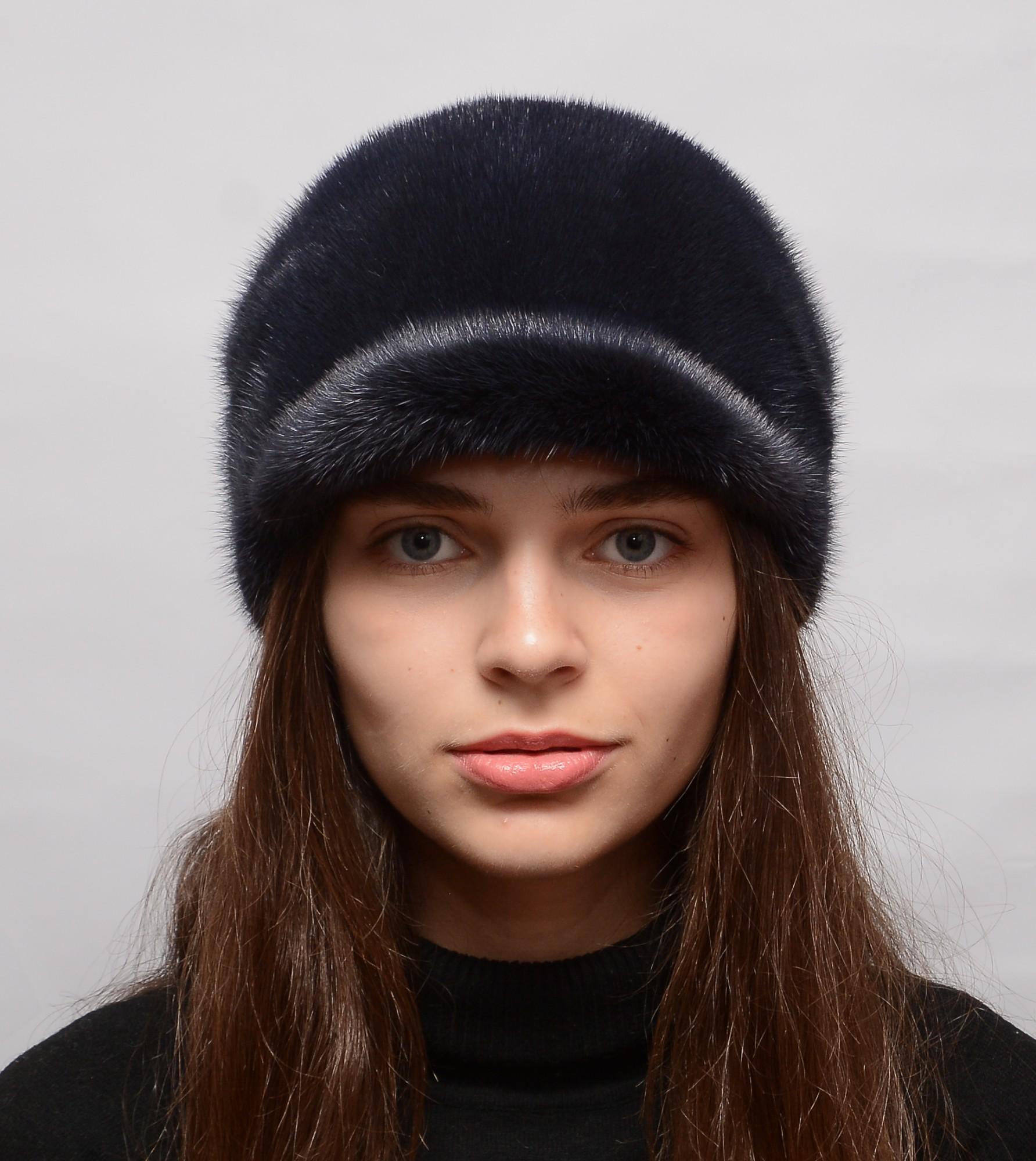 Женская жокейка Меховой стиль Солнышко из натурального меха норки M-L Темно-синий (031/А)