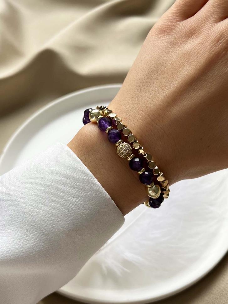 Набор браслетов из аметиста и гематита (4617)