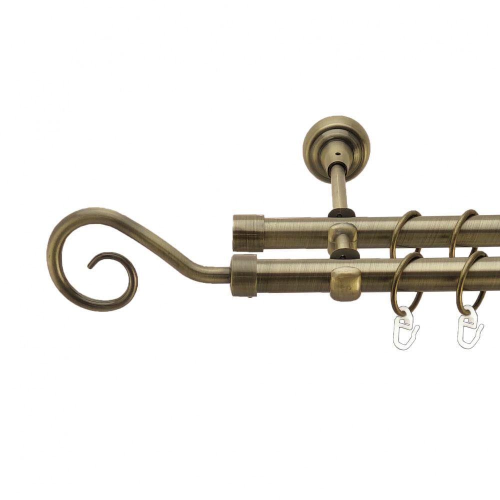Карниз металлический Orvit Крюк двухрядный открытый/гладкая труба/кольцо металлическое Антик 19/19 мм 160 см (4016382)