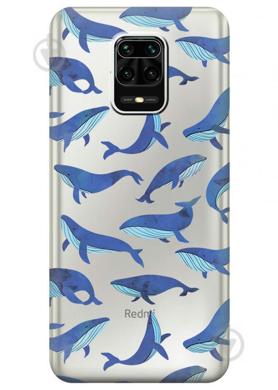 Прозрачный силиконовый чехол iSwag для Xiaomi Redmi Note 9S с рисунком - Киты (M1681)