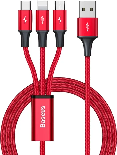Кабель BASEUS Rapid Series Cable USB to MicroUSB/Lightning/Type-C CAJS000009 3в1 2A 1,2 м Red