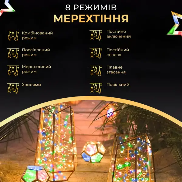 Гирлянда сетевая роса нить капля на пульте 50 м 500 LED RGB светодиодов Разноцветный (500L50MGML) - фото 7 Гирлянда сетевая роса нить капля на пульте 50 м 500 LED RGB светодиодов Разноцветный (500L50MGML) - фото 7