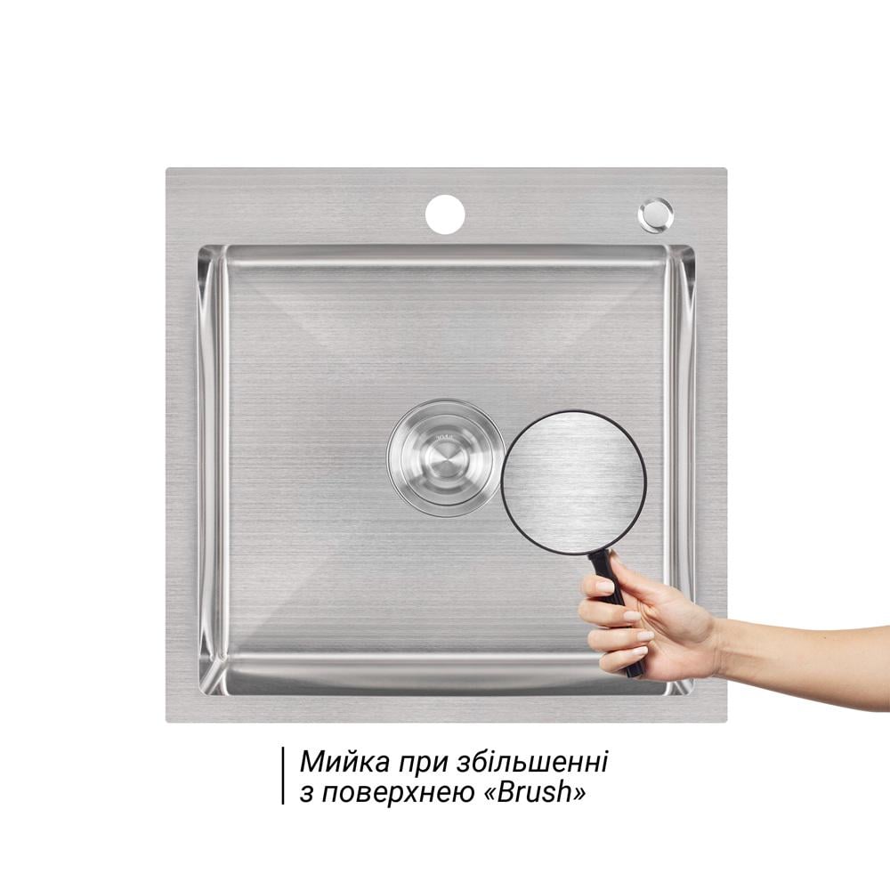 Мийка для кухні інтегрована Lidz Handmade H5050 Brushed Steel з дозатором 3/1 мм (31022595) - фото 3