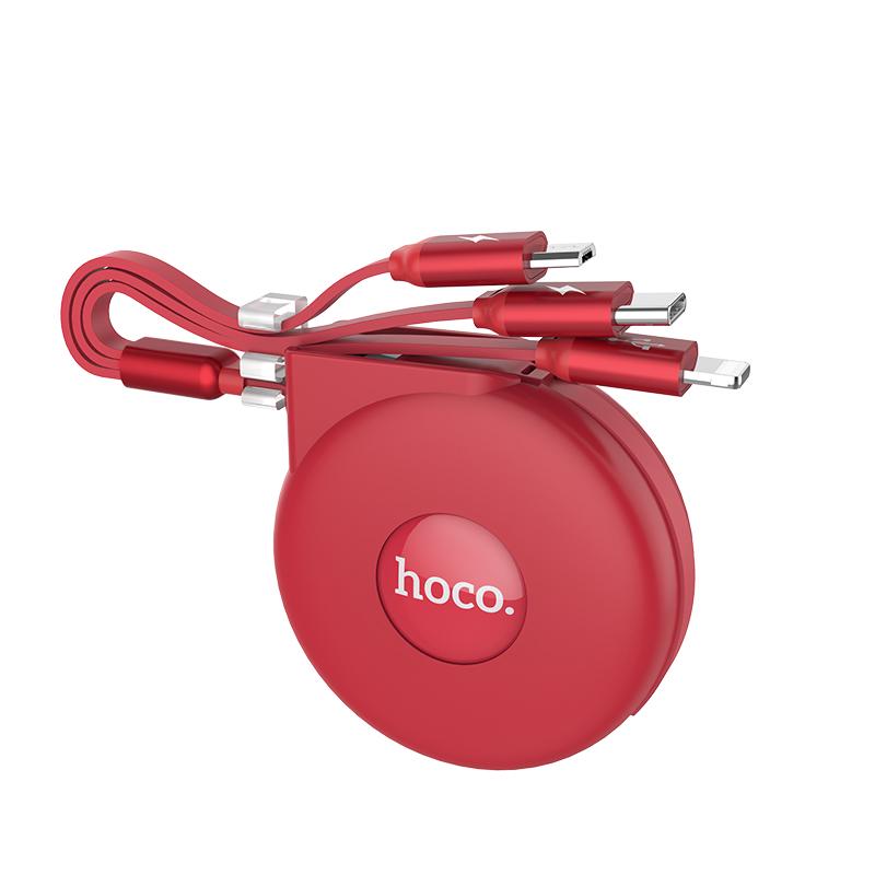 Кабель-рулетка Hoco U50 combo 3в1 Micro-USB/Lightning/Type-C Червоний - фото 3