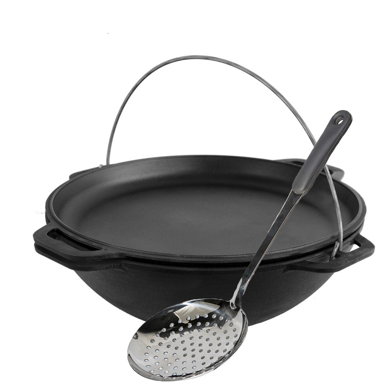 Казан чугунный Brizoll 12 л с крышкой-сковородой и шумовкой