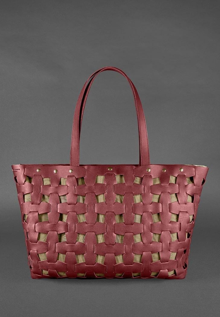 Жіноча сумка шкіряна плетена Пазл Xl Krast Бордовий (A-026678)