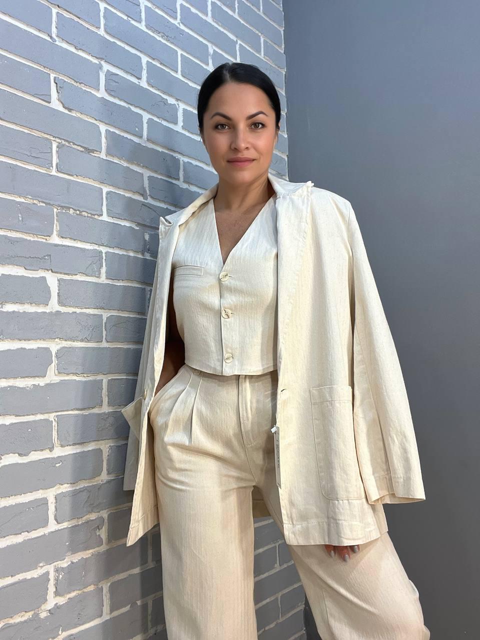 Пиджак MIX RAY 4441 удлиненный оверсайз с наложенными карманами S Молочный (2346) - фото 6