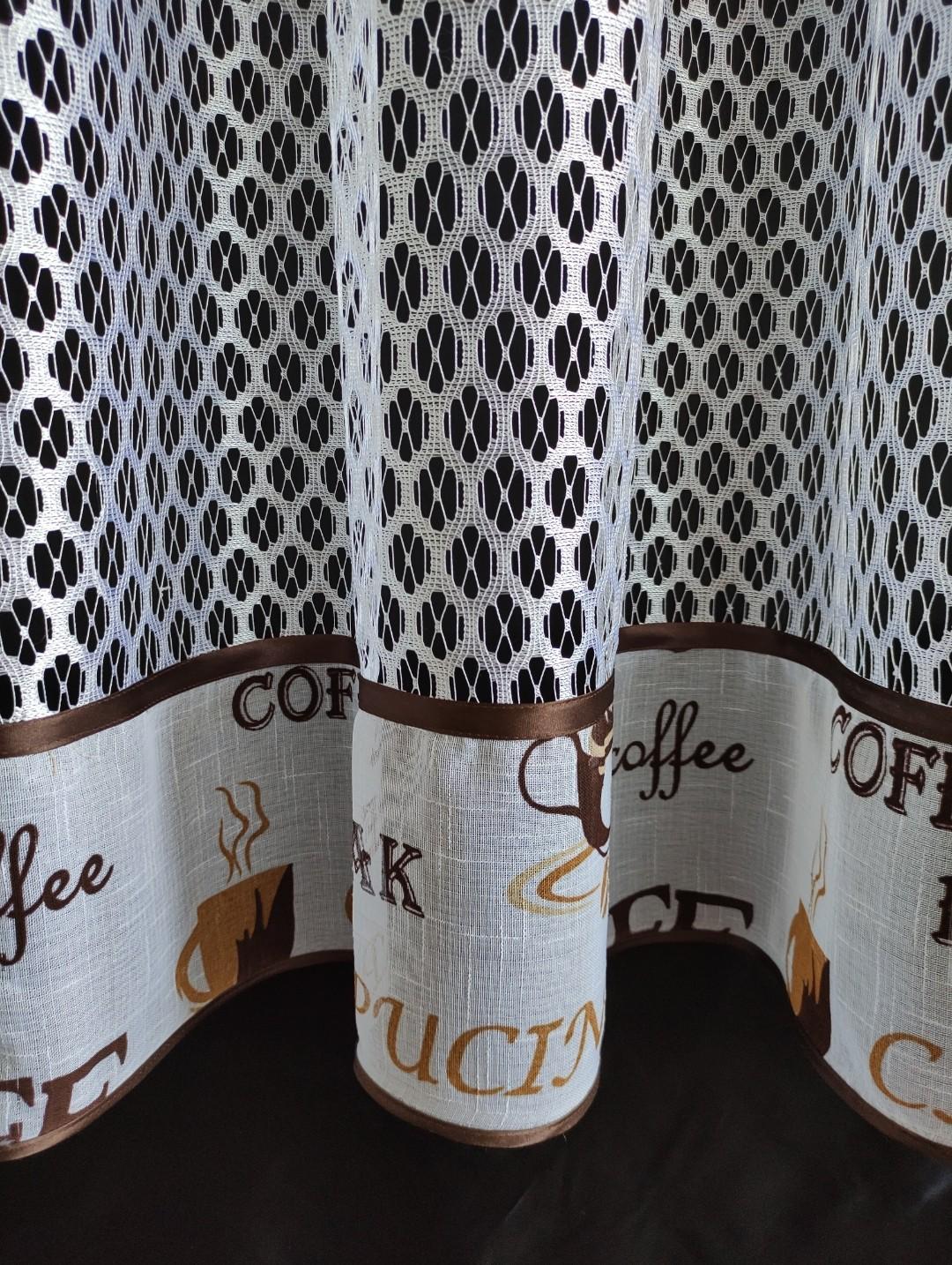 Гардина на кухню Сітка соти батист окантована бейкою 290х165 см Білий з коричневим (пк-22) - фото 2