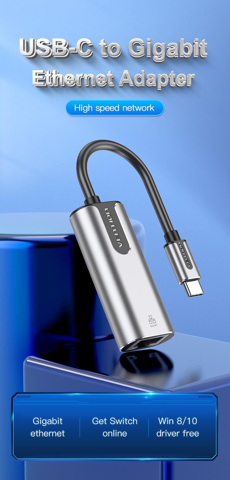 Сетевая карта Vention Type-C-Ethernet 1 Гбит/с LAN 0.15м USB 3.1 Gen 1-C-RJ45 1000 Мбит/с металлический Серый (CFNHB) - фото 2