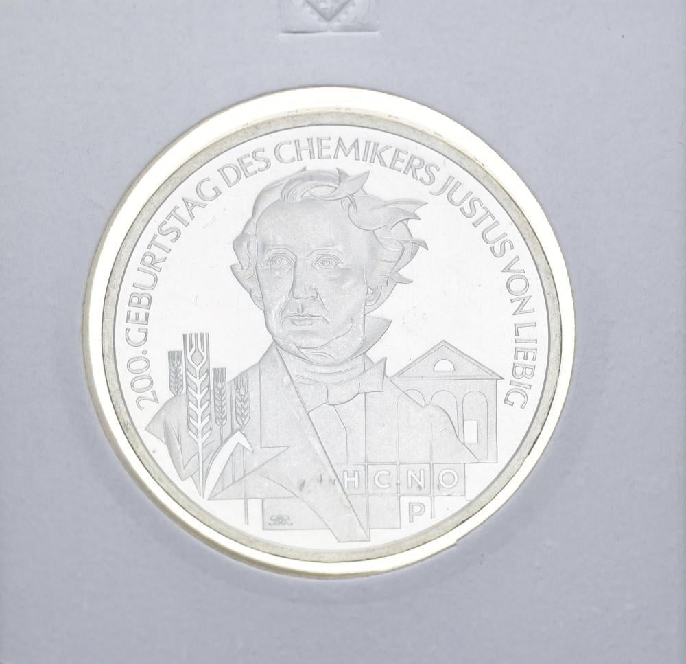Коллекционная монета Германия 10 евро 2003 Юстас фон Лебиг Серебро UNC (М10880)