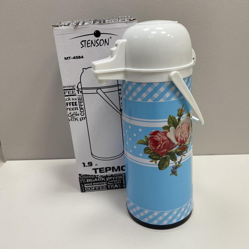 Термос Stenson MT-4584 со стеклянной колбой металлический 1,9 л Голубой (2185250409)