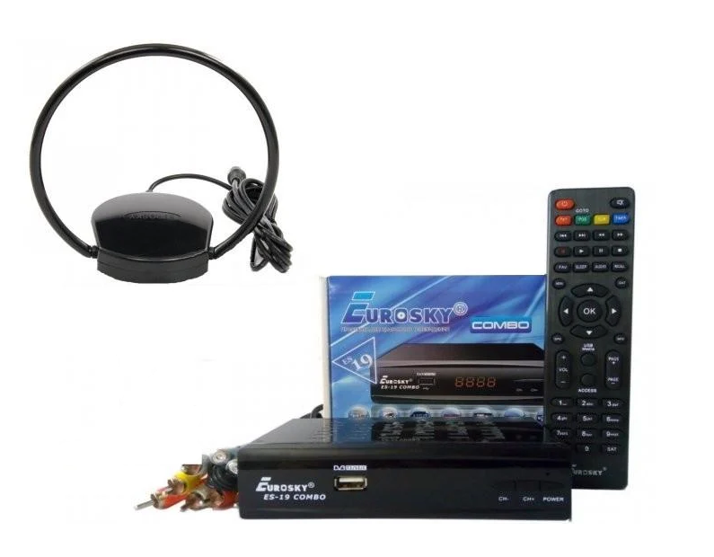 Комплект DVB-S2/T2 тюнер комбинированный Eurosky ES-19 Combo/антенна комнатная Eurosky ES 008 с усилителем 5В/WiFi-адаптер Комплект DVB-S2/T2 тюнер комбинированный Eurosky ES-19 Combo/антенна комнатная Eurosky ES 008 с усилителем 5В/WiFi-адаптер