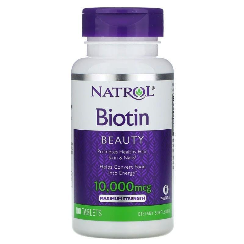 Биотин Natrol Biotin витамины для красоты волос кожи ногтей 100 таблеток 10000 мкг