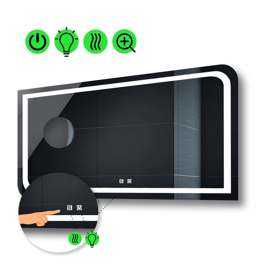 Зеркало с LED подсветкой Noemi с двумя сенсорами/подогревом и линзой без подсветки 90x80 см (Neomig101)