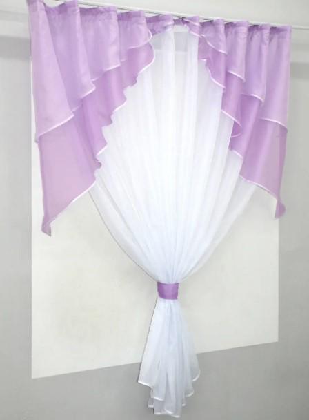 Занавеска на кухню/балкон 270х170 см Сиреневый/Белый (114к) - фото 3