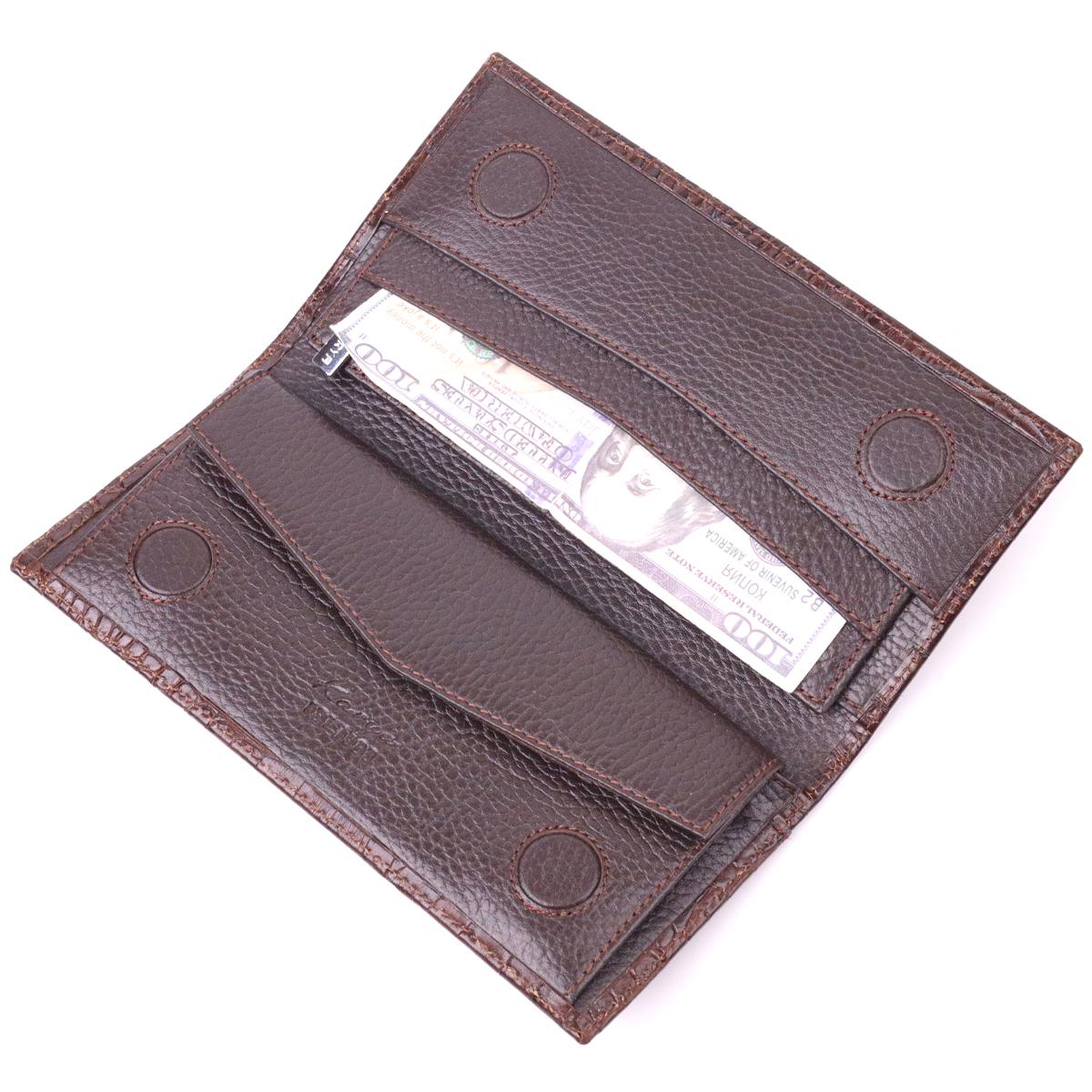 Бумажник вертикальный мужской Karya Men Wallet 21434 из натуральной фактурной кожи Коричневый - фото 4