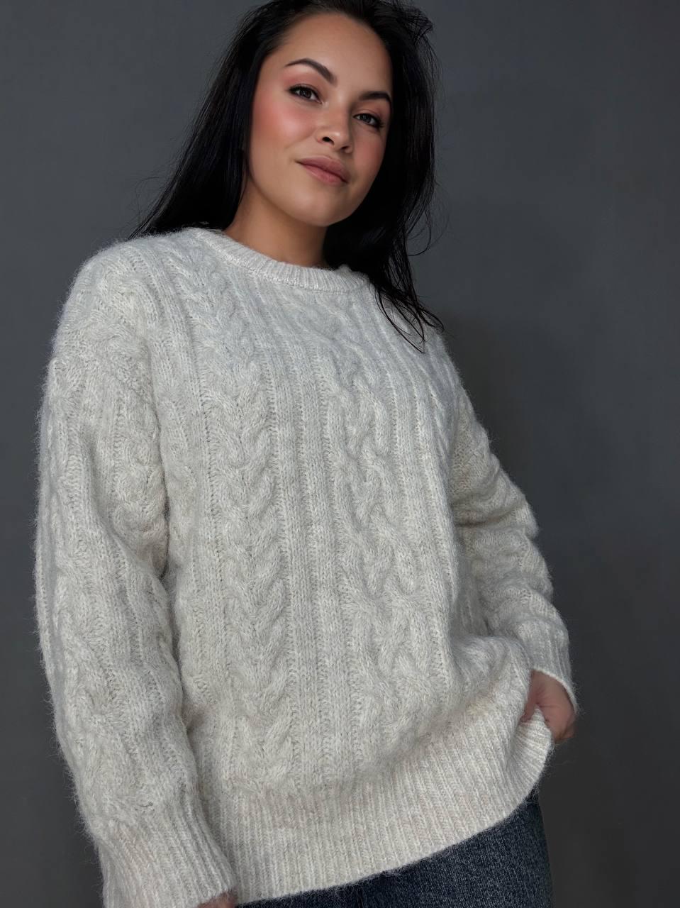 Светр жіночий A-N 3324 крупна в’язка букле коси довгий OS Молочний (5974) - фото 6