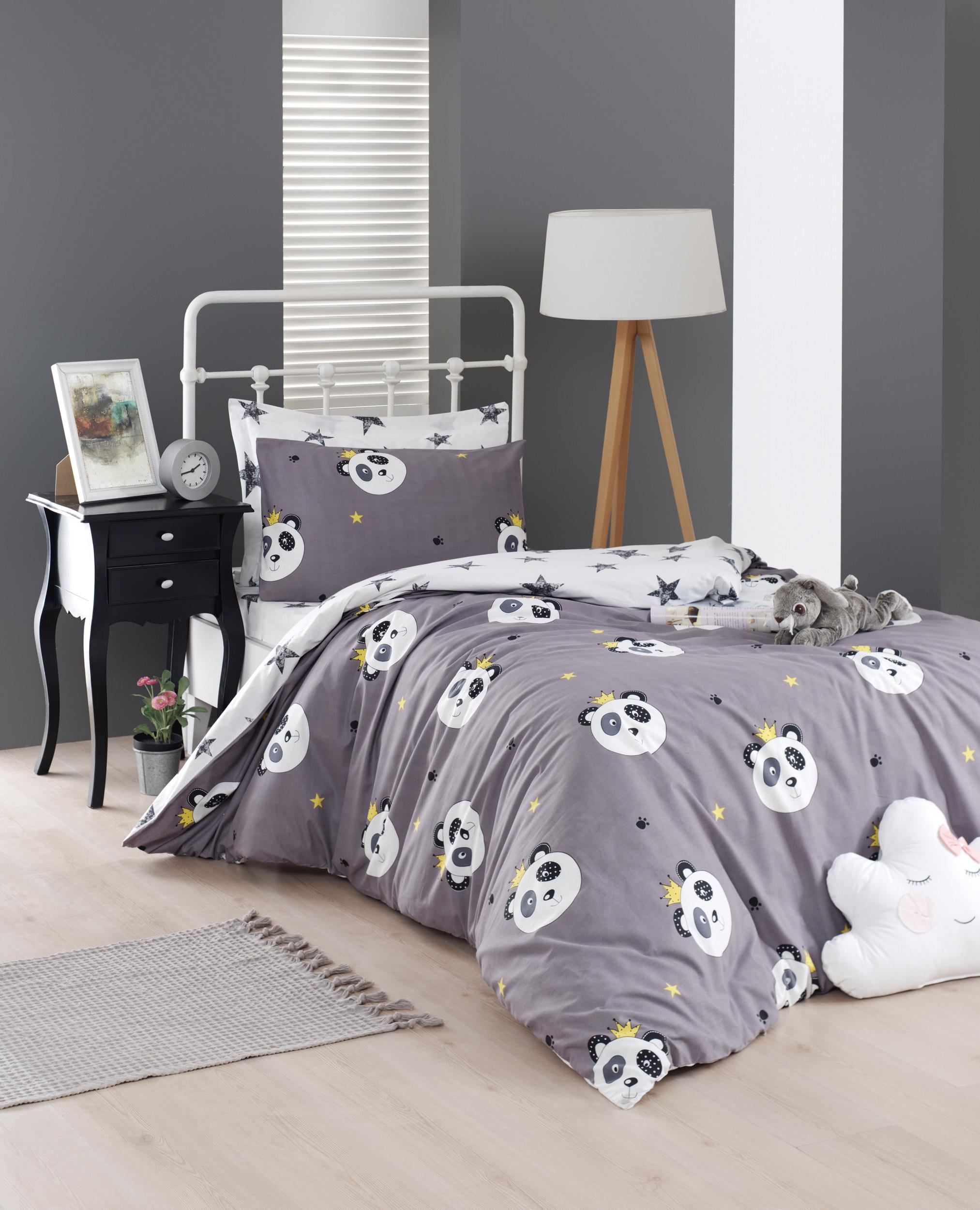 Постельное белье Lotus Home Perfect Ranforce Panda star полуторный Серый (11396197)