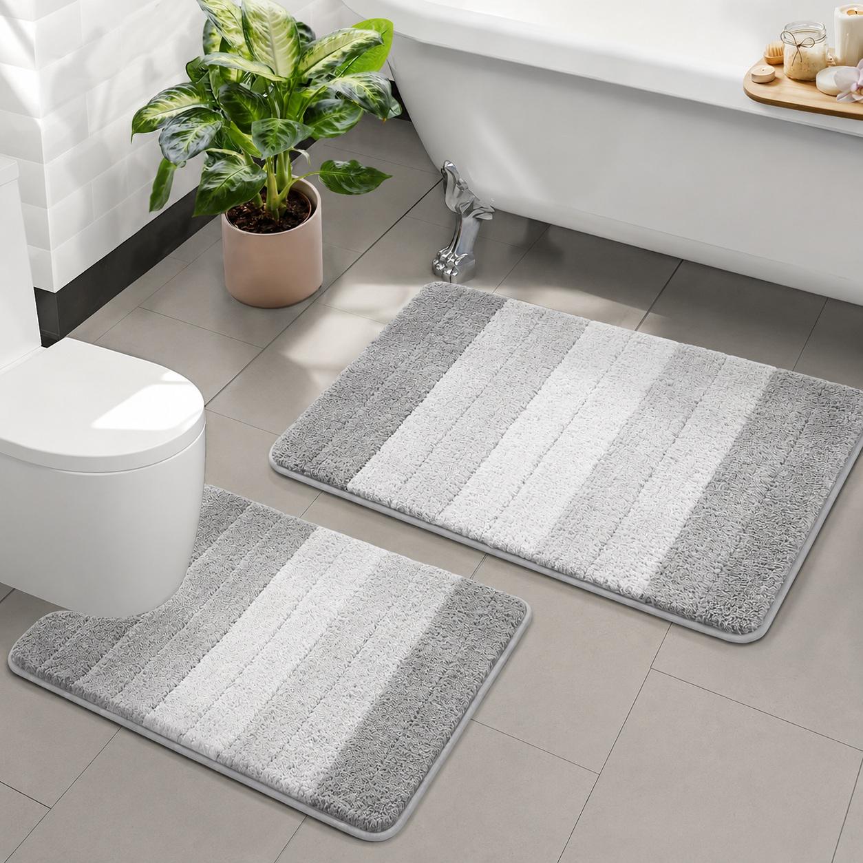 Набір килимків для ванної кімнати з пухнастої мікрофібри Soft Comfort 2 шт. 80х50 см та U-подібний 50х40 см Сірий (7802899)