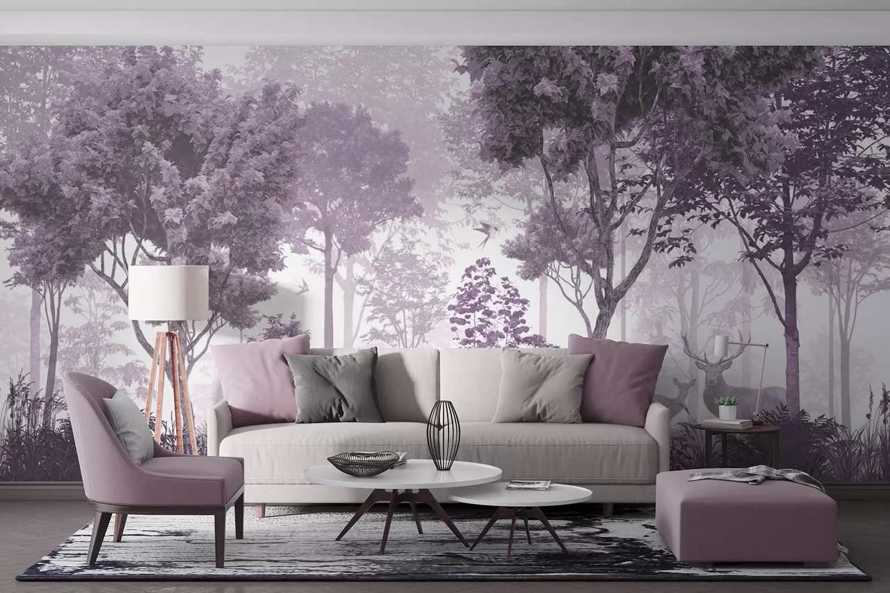 Фотообои флизелиновые Styleo Лес с оленями u72134v3 300х250 см Сиреневый