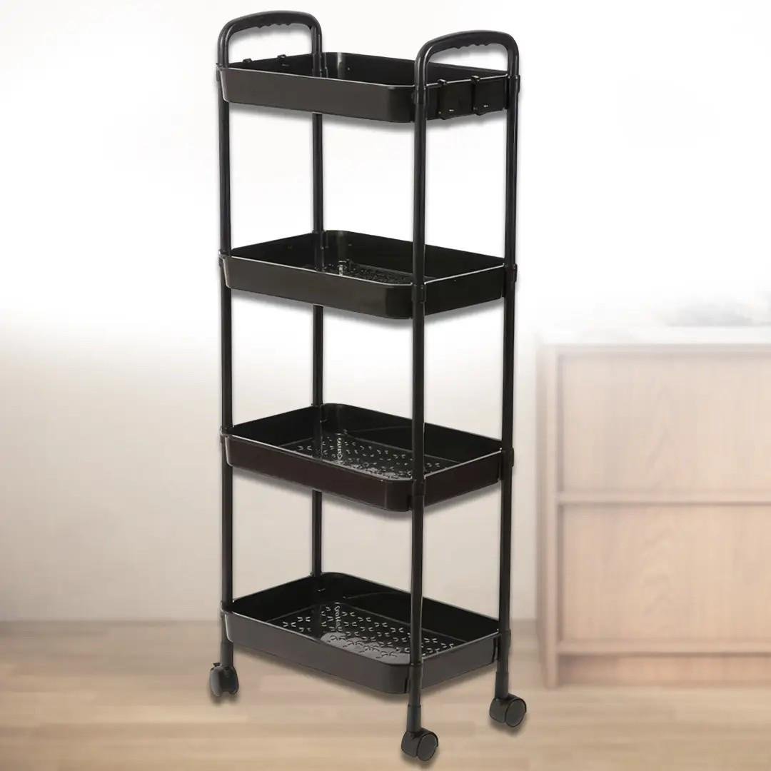 Полка-этажёрка напольная передвижная 4 ярусная на колесах 100х40х26 см (17051) - фото 2 Полка-этажёрка напольная передвижная 4 ярусная на колесах 100х40х26 см (17051) - фото 2