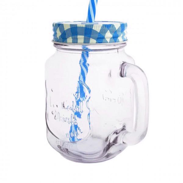 Чашка стеклянная с трубочкой Hoz 450 мл Голубой (MSN-7367)