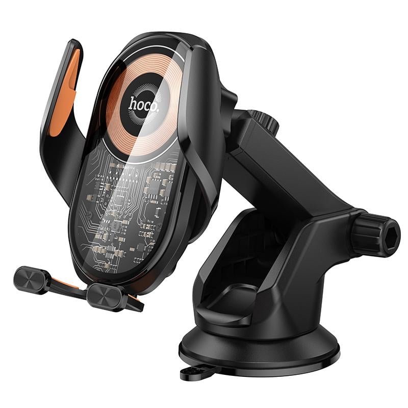 Автотримач для телефона з БЗП HOCO HW34 Blue whale 3-axis linkage wireless fast charging car holder center console (6942007652148)